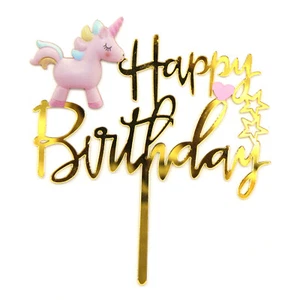 Einhorn Kuchen Topper Acryl Torte Geburtstag Happy Birthday 1-teilig - Bild 1 von 1