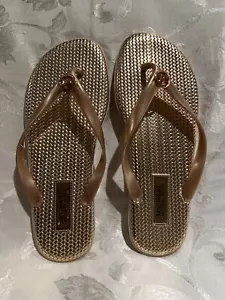 michael michael kors Women Flips Flops Jelly Rubber Metallic Gold Logo Sz 10 - Picture 1 of 7