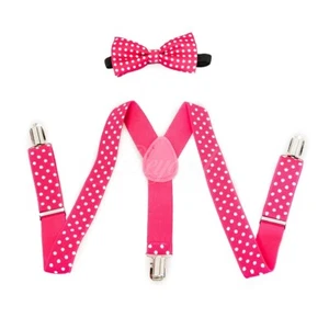 Pink Polka Dot Suspender and Bow Tie Baby Toddler Kids Boys Girls Combo Set - Picture 1 of 5