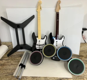 Rock Band Xbox 360 With Drums And Two Guitars No Pedal No Drumsticks Untested - Picture 1 of 21