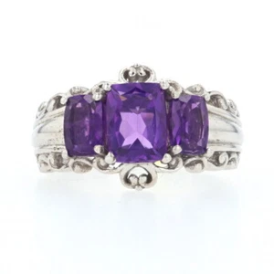 Sterling Silver Amethyst Ring - 925 Rectangular Cushion Cut 3.60ctw - Picture 1 of 9