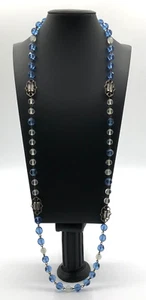 Vintage Antique Art Deco Glass Bead Necklace Blue & White Made in Germany - Picture 1 of 11