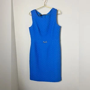 Usado en Excelente Condición Talbots | Vestido Vaina Jacquard Tejido Cesta Talla 10 *AZUL* - Imagen 1 de 12