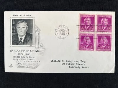 965 Harlan Stone Chief Justice (Art Craft FDC 1948 Chesterfield NH Block of 4) - Image 1 of 2