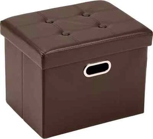 COSYLAND Ottoman with Storage Folding Leather Ottoman Footrest Foot Stool Brown - Picture 1 of 9