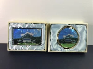 LOT OF 2 VINTAGE BUSINESS CARD HOLDER & COMPACT MIRROR MADE IN KOREA - Picture 1 of 11