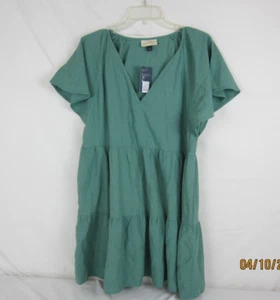 Universal Thread Damen Flatter Kurzarm Grün V-Ausschnitt Leinenmischung Kleid L - Bild 1 von 13
