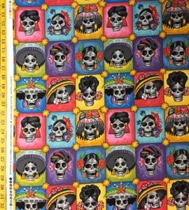 La Señoras Bright & Dark Alexander Henry Fabric Skulls Mexican Sugar - Picture 1 of 10