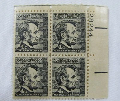 Vintage Abraham Lincoln 4 Cent Black Stamps Unused Block of 4 # 28244 - Image 1 of 4
