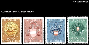 AUSTRIA 1949 SC B264-B267 ARMS OF AUSTRIA MULTICOLOR SEMIPOSTAL MVLH OG F/VF - Picture 1 of 2