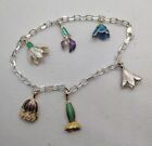 David Anderson Sterling Silver Enamel Flower Pendant Collection Charm Bracelet
