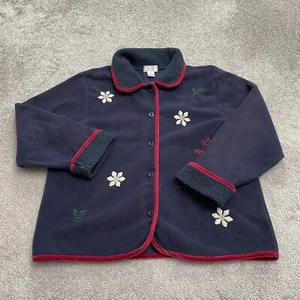 Jennifer Moore Vintage Embroidered Fleece Jacket Womens XL Blue Button Down - Picture 1 of 11