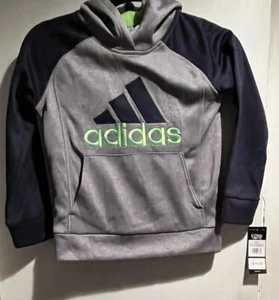 ADIDAS Size 6 Pullover Green/Gray Front Pocket Fleece Lined Hoodie NWT - Picture 1 of 7