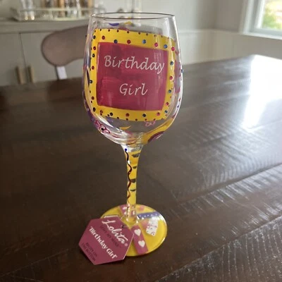 LOLITA "BIRTHDAY GIRL"  WINE Glass - Hearts, Flowers & Birthday Wishes Gift - Image 1 of 4