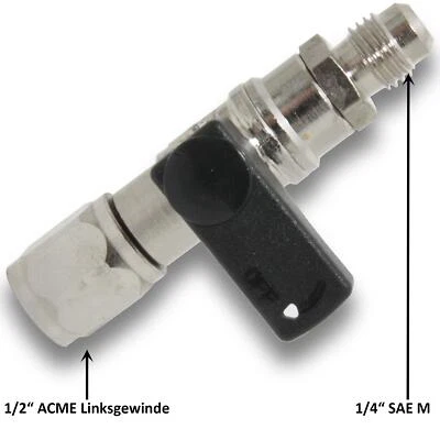 KLIMA_DE Kugelventil 1/2 ACME Linksgewinde - 1/4 SAE M / für R32 Kältemittelflaschen