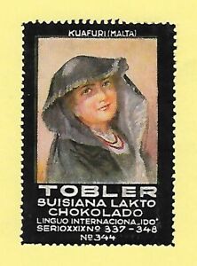 Cinderella Poster Stamp Werbevignette TOBLER n.344 Headdress MALTA (1920s)