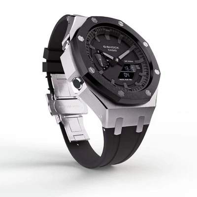Casioak Mod Custom Metal Watch G-Shock GA-2100 Silver Black Band Bezel GA2100 - Image 1 of 4