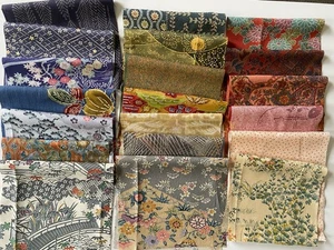 20pc Vtg Japanese Kimono Silk Fabric Remnants Lot Patchwork Craft Japan, 932 - Picture 1 of 7