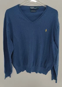 POLO RALPH LAUREN BLUE PIMA COTTON MEN'S V-NECK SWEATER (SIZE XXL)  - Picture 1 of 4