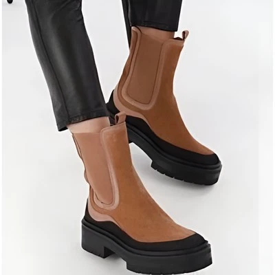 Botas femininas Sam Edelman Lulia Nubuck sola camelo marrom/preto tamanho 8 M novas sem etiquetas - Imagem 1 de 4