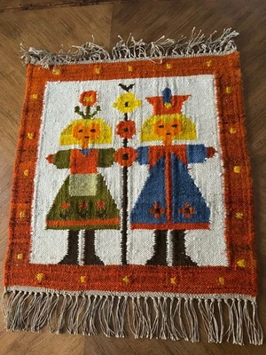 "Tapiz crewel bordado de lana fieltro arte popular boho de colección 27"" X 20""" Foto 1 de 4