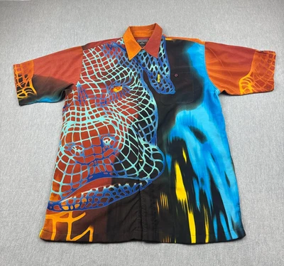 Vintage FUBU Shirt Mens Extra Large Orange Blue Abstract Digital Pitbull Dog Y2k - Image 1 of 4