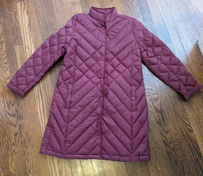 J Jill Packable Down Jacket Women's Small Quilted Burgundy Wine With Side Snaps - Image 1 of 4
