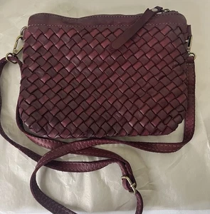 Burgundy Leather Woven Crossbody Purse - Picture 1 of 6