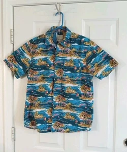 Camicia hawaiana Visitor Premium con bottoni blu 100% cotone uomo taglia media  - Foto 1 di 5