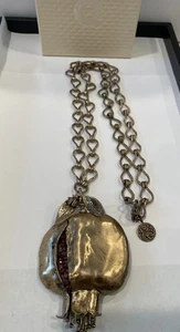 Vintage Zigeuner Halskette Bronze Goldfarben Granatapfel Anhänger. Judaica Geschenk - Bild 1 von 8
