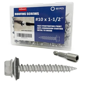 Allkeen #10 x 1-1/2" Hex Head Sheet Metal Roof Screws, Rustpert Coating Metal - Picture 1 of 6