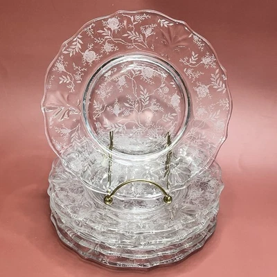 Vintage Fostoria Chintz Set Of 6 Clear Glass Salad Plates Excellent Condition - Image 1 of 4