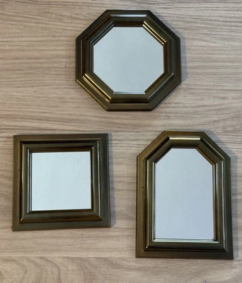 Juego de 3 espejos decorativos pequeños MCM Burwood vintage marco dorado colgante de pared brillante Foto 1 de 4
