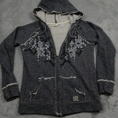 Miss Me Jacket Womens Large Gray Full Zip Hooded Knit Casual - Image 1 of 4