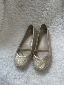 Bailarina plana Coach Valari logo cuero dorado talla 8,5 correr grande - Imagen 1 de 13