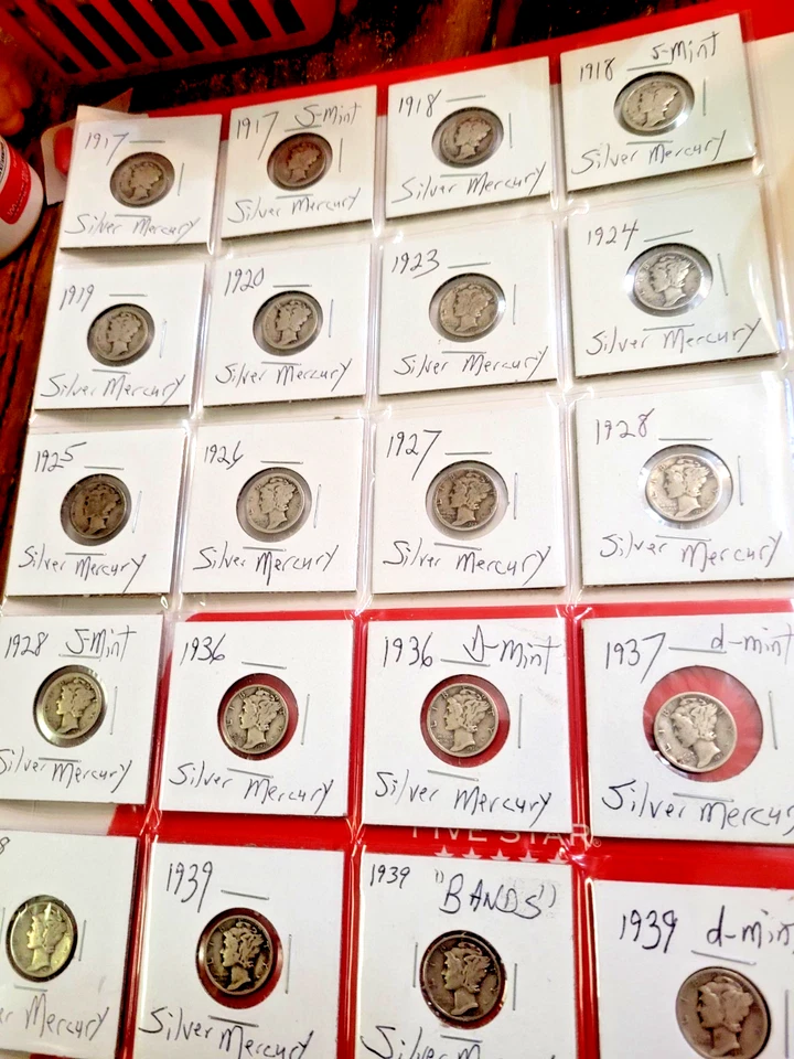 1917 - 1939 Mercury Silver Dimes, Lot of 20 coins w/20 Different Dates & Mints! - Image 1 of 4