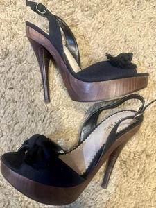 Bakers schwarze Stiletto-Plateausandalen Christy Schleife Leinen Größe 8,5 5 - Bild 1 von 7