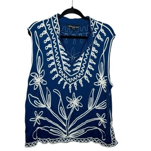 Once Again 3X Camiseta sin mangas floral bordada azul blanco para mujer plus - Imagen 1 de 6
