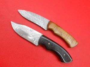 Custom Handmade 2 Pcs Pattern Damascus Hunting Knife Horn And Wood Handle S570 - Picture 1 of 14