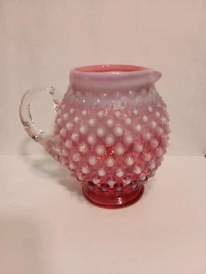 Fenton Cranberry Opalescent Glass Hobnail Squat Pitcher 4 3/4"  - Image 1 of 4