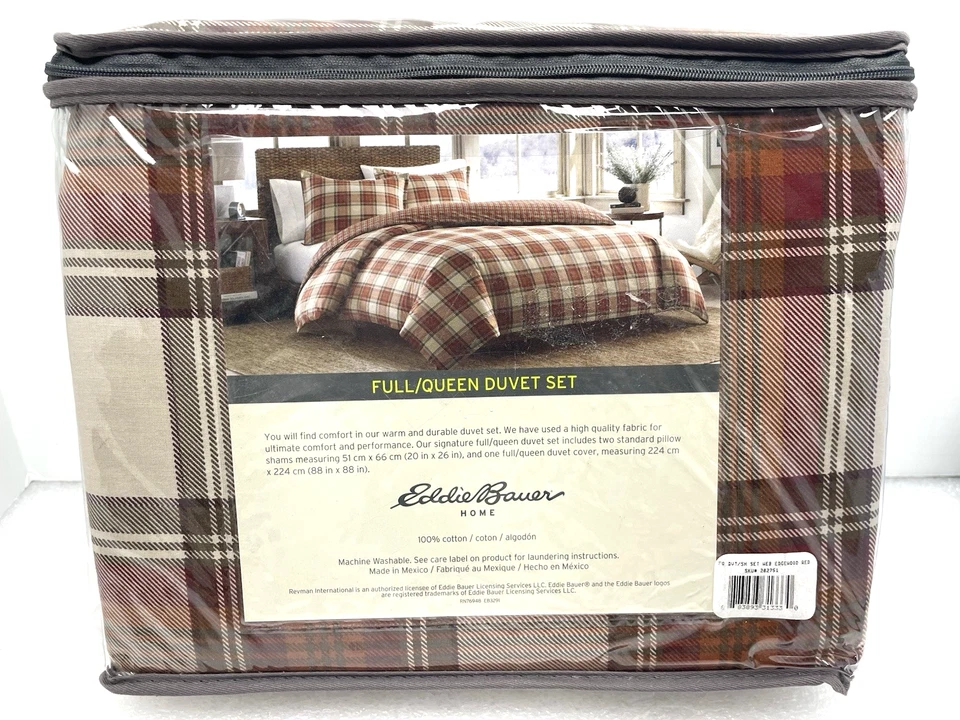 Eddie Bauer Edgewood Plaid Duvet Cover Set Full/Queen Red