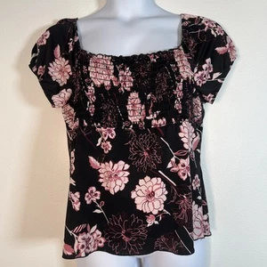 Vintage Y2K Damen gesmoktes Babydoll Blumen Top Gr. 3X Fairygrunge Goth Stretch - Bild 1 von 10