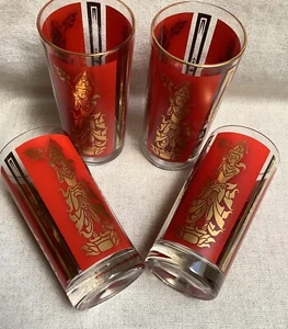 "Juego de 4 vasos de bebida vintage rojos y dorados de la princesa de la diosa tailandesa con adornos dorados de 6""" - Imagen 1 de 6