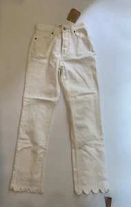 REFORMATION Cynthia High Rise Straight Jeans Scalloped Vintage White Button Fly - Bild 1 von 9