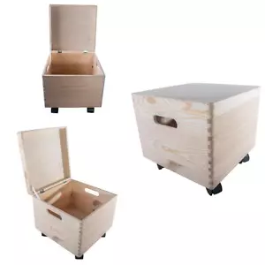 Deko Holz Aufbewahrungsboxen | 5 Größen | Deckelgriffe Räder | Zum Selbermachen Spielzeugtruhe - Bild 1 von 86