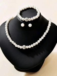 parure perle con strass bigiotteria elegante moda donna set completo - Foto 1 di 5