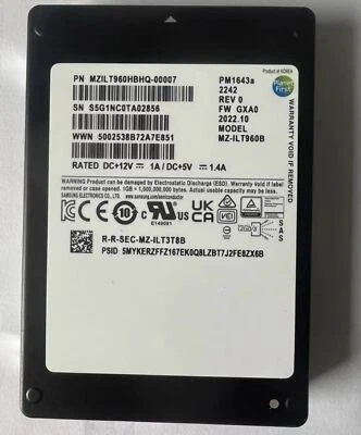 960GB SSD Samsung PM1643a 2.5" SAS MZ1LT960HBHQ-00007 MZ-1LT960B FW GXA0 12Gb/s - Bild 1 von 2