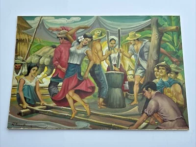 PINTURA FILIPINA GRANDE AGRICULTURA FAMILIAR CULTURA 24 POR 36 PULGADAS MISTERIO FIRMADA Foto 1 de 4