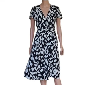 Anthropologie See U Soon Button Down Dress Short Sleeve V Neck Black/Cream XS - Picture 1 of 11