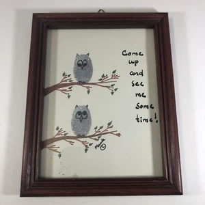 Vintage OWLS Fingerprint Picture By Maude Framed Art 4.75” X 6” Wall Art - Picture 1 of 11